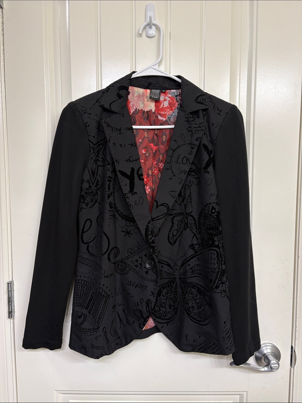 Desigual Graffiti Doodle Patchwork Black Print Blazer - Women’s Jacket